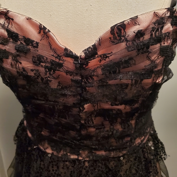 Masquerade Black and Pink Sequins Ruffle Dress - Picture 2 of 10